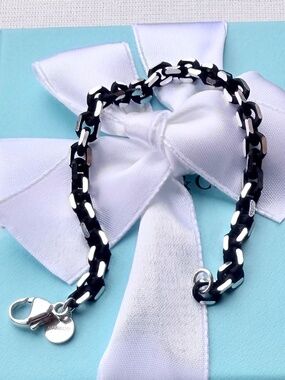 RARE Tiffany & Co Black Enamel Sparkler Bracelet in Silver, 6.5"